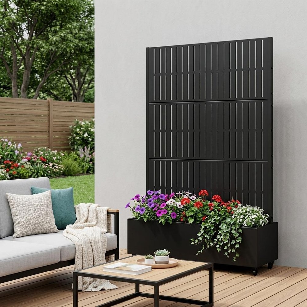 73" X 47" Black Striped Galvanized Metal Rectangular Planter Box