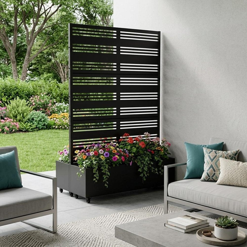 73" X 47" Black Striped Galvanized Metal Rectangular Planter Box