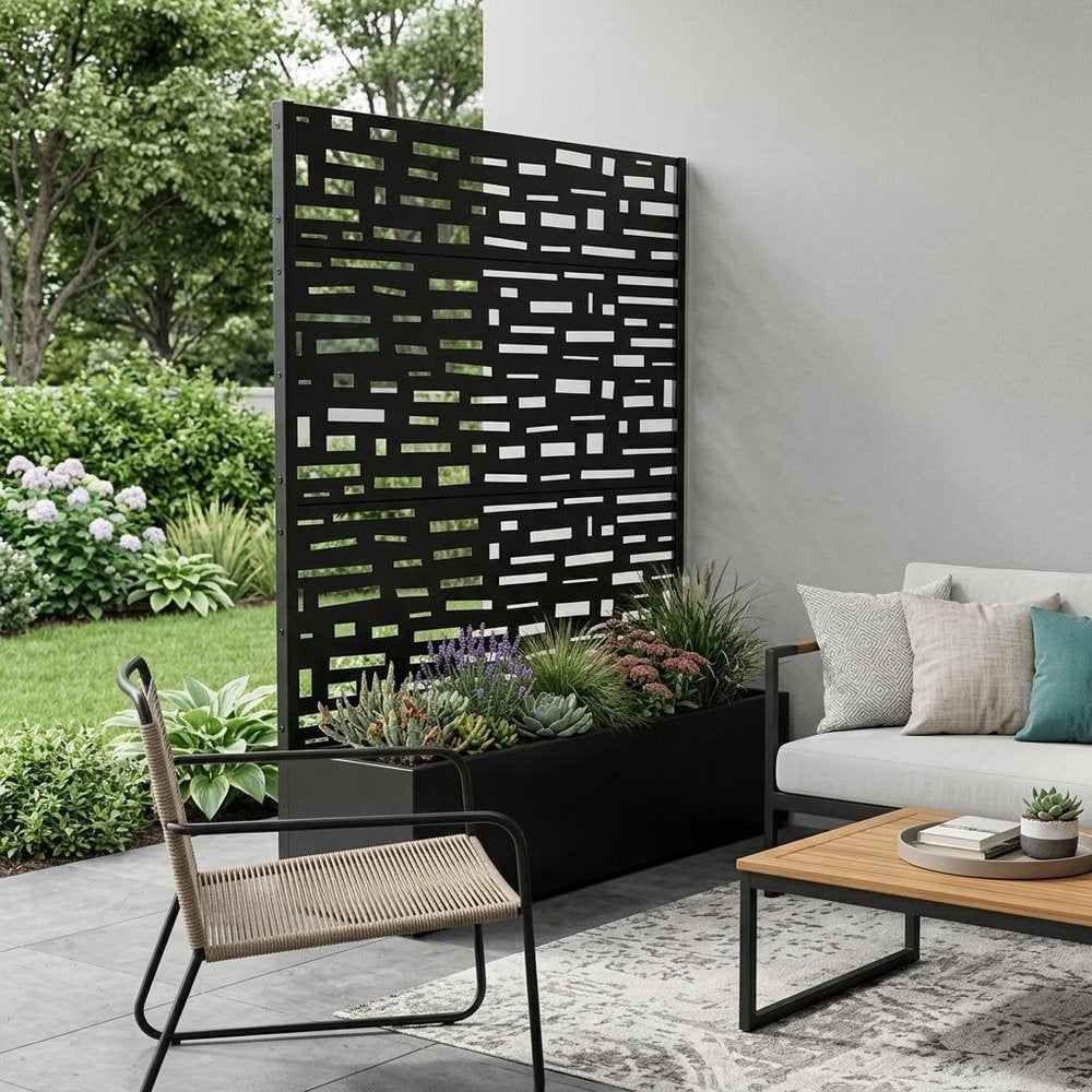 73" X 47" Black Geometric Galvanized Metal Rectangular Planter Box