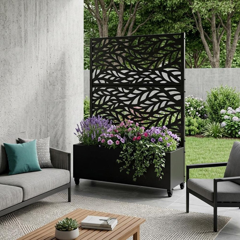 73" X 35" Black Botanical Galvanized Metal Rectangular Planter Box