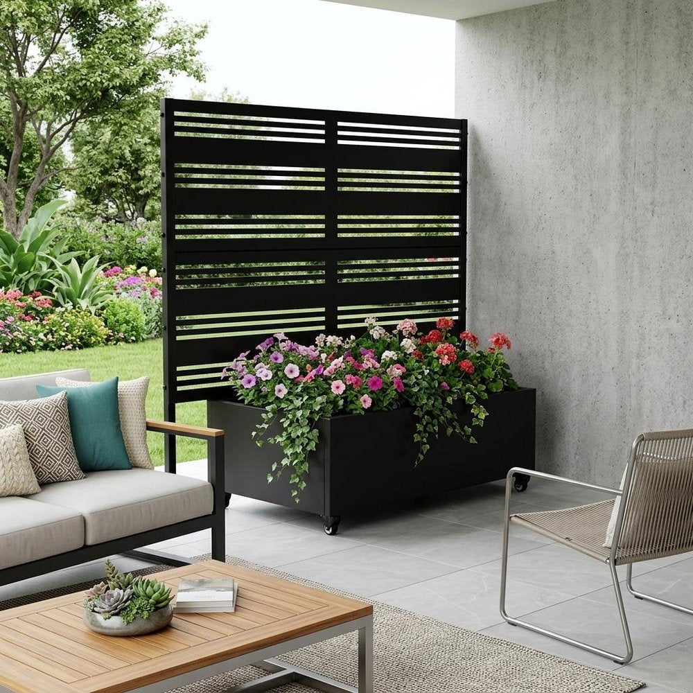 47" X 47" Black Striped Galvanized Metal Rectangular Planter Box
