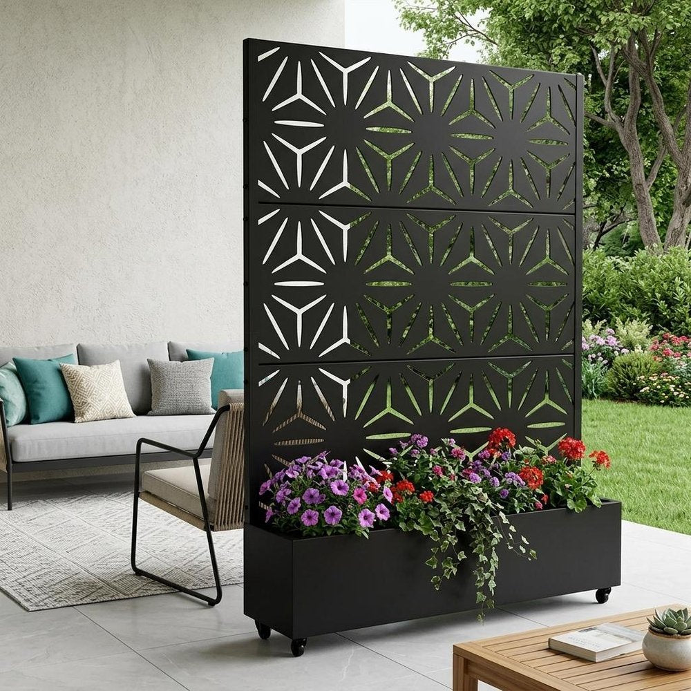 73" X 47" Black Geometric Galvanized Metal Rectangular Planter Box