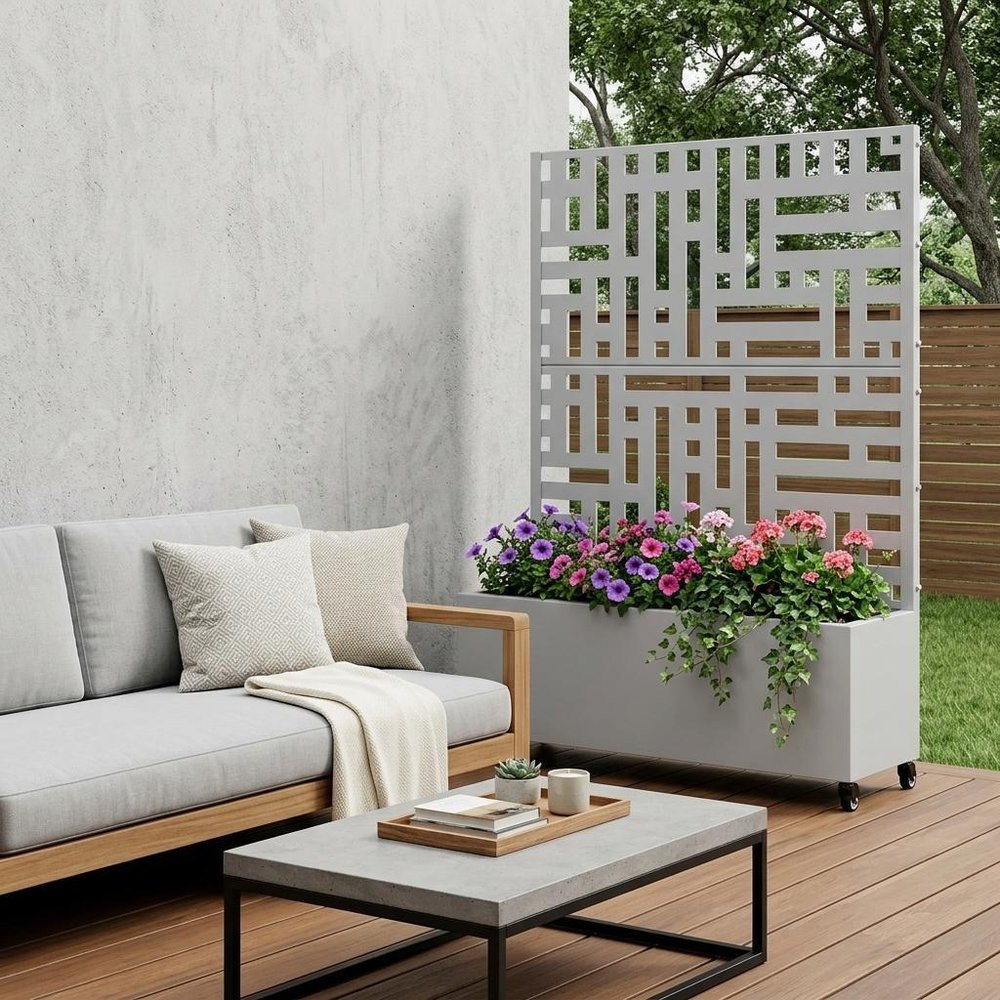 73" X 35" Gray Geometric Galvanized Metal Rectangular Planter Box