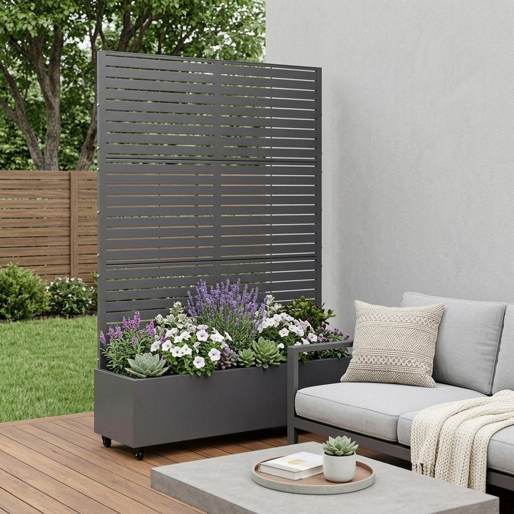 73" X 47" Gray Striped Galvanized Metal Rectangular Planter Box