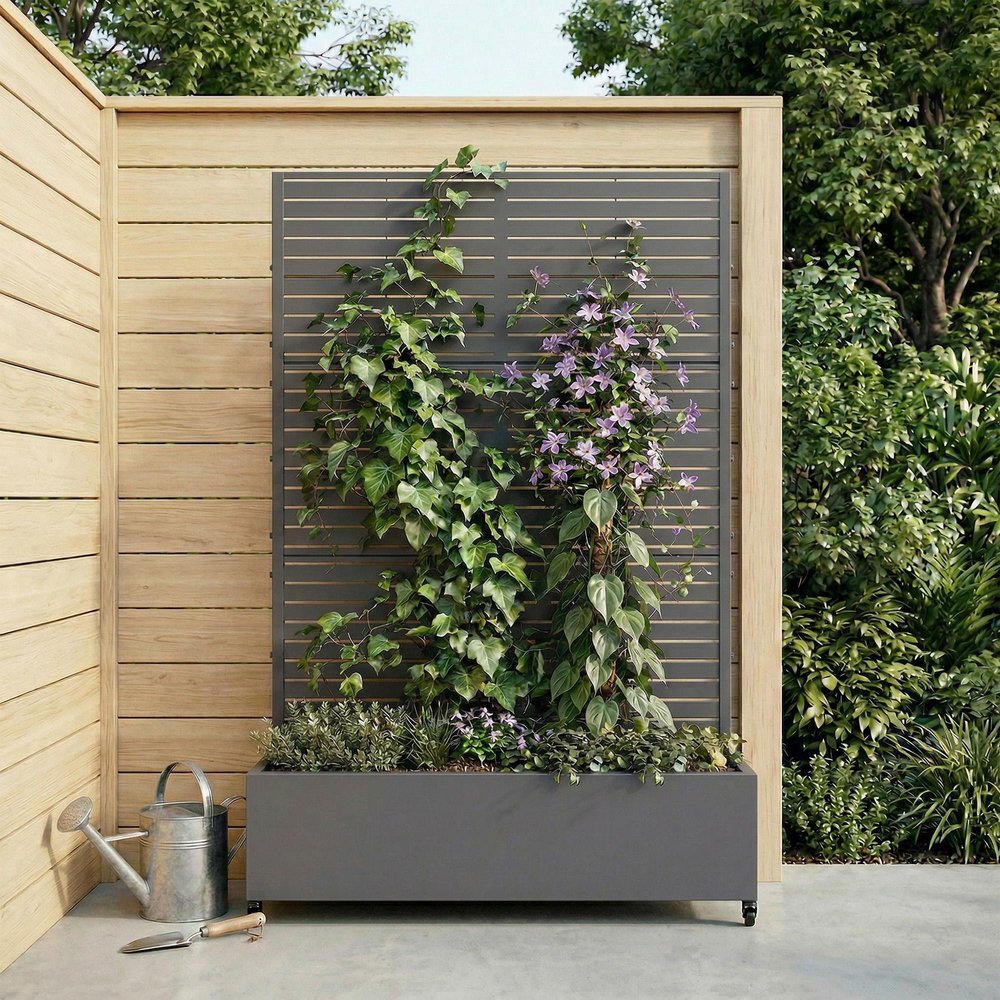 73" X 47" Gray Striped Galvanized Metal Rectangular Planter Box