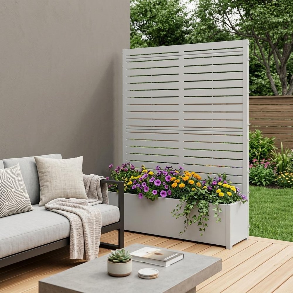 73" X 35" White Striped Galvanized Metal Rectangular Planter Box