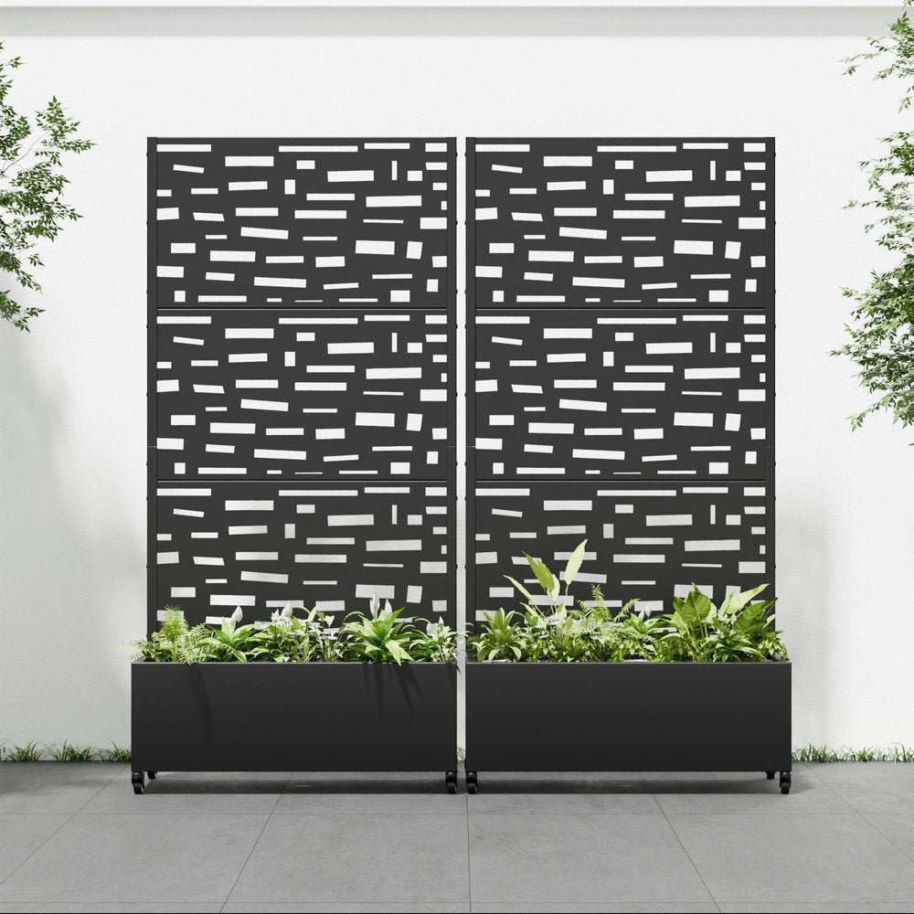 73" X 35" Black Geometric Galvanized Metal Rectangular Planter Box