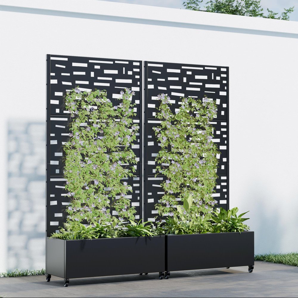 73" X 35" Black Geometric Galvanized Metal Rectangular Planter Box
