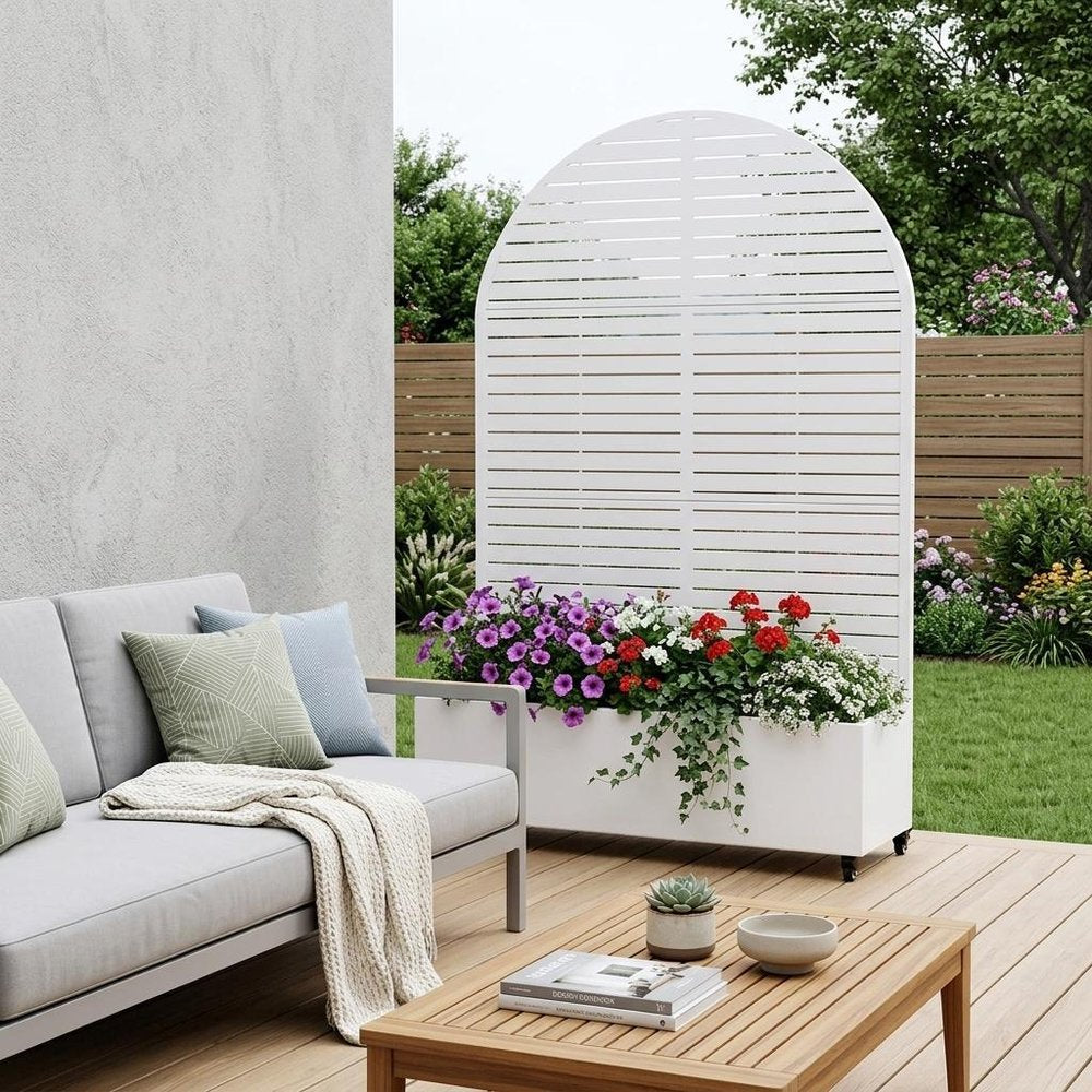 73" X 47" White Striped Galvanized Metal Oval Planter Box