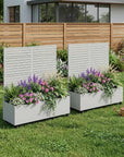 Set of Two White Striped Galvanized Metal Rectangular Planter Box
