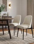 Set of Two White And Black Chenille And Wood Dining Side Chairs