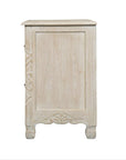 27" White Solid Wood Square Distressed Carved Floral Two Drawer Nightstand