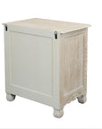 27" White Solid Wood Square Distressed Carved Floral Two Drawer Nightstand