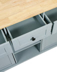 53" Brown and Blue Wood Flat Door Rolling Kitchen Cart With Storage