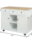 53" Brown and White Wood Flat Door Rolling Kitchen Cart With Storage