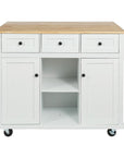 53" Brown and White Wood Flat Door Rolling Kitchen Cart With Storage