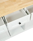 53" Brown and White Wood Flat Door Rolling Kitchen Cart With Storage