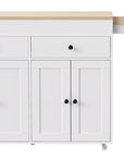 51" Brown and White Wood Flat Door Rolling Kitchen Cart
