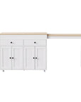51" Brown and White Wood Flat Door Rolling Kitchen Cart