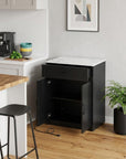 55" Brown and Black Wood Flat Door Kitchen Cart