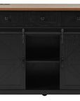 54" Brown and Black Wood Flat Door Rolling Kitchen Cart With Storage With USB