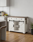 54" Brown and White Wood Flat Door Rolling Kitchen Cart With Storage With USB