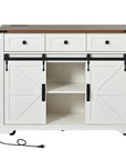 54" Brown and White Wood Flat Door Rolling Kitchen Cart With Storage With USB