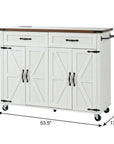54" Brown and White Wood Flat Door Rolling Kitchen Cart With USB