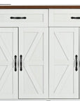 54" Brown and White Wood Flat Door Rolling Kitchen Cart With USB