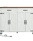 54" Brown and White Wood Flat Door Rolling Kitchen Cart With USB