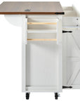 54" Brown and White Wood Flat Door Rolling Kitchen Cart With USB