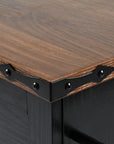 55" Brown and Black Wood Flat Door Rolling Kitchen Cart With Storage With USB