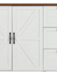 55" Brown and White Wood Flat Door Rolling Kitchen Cart With Storage With USB