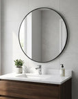 32" Black Aluminum Round Framed Bathroom Vanity Mirror
