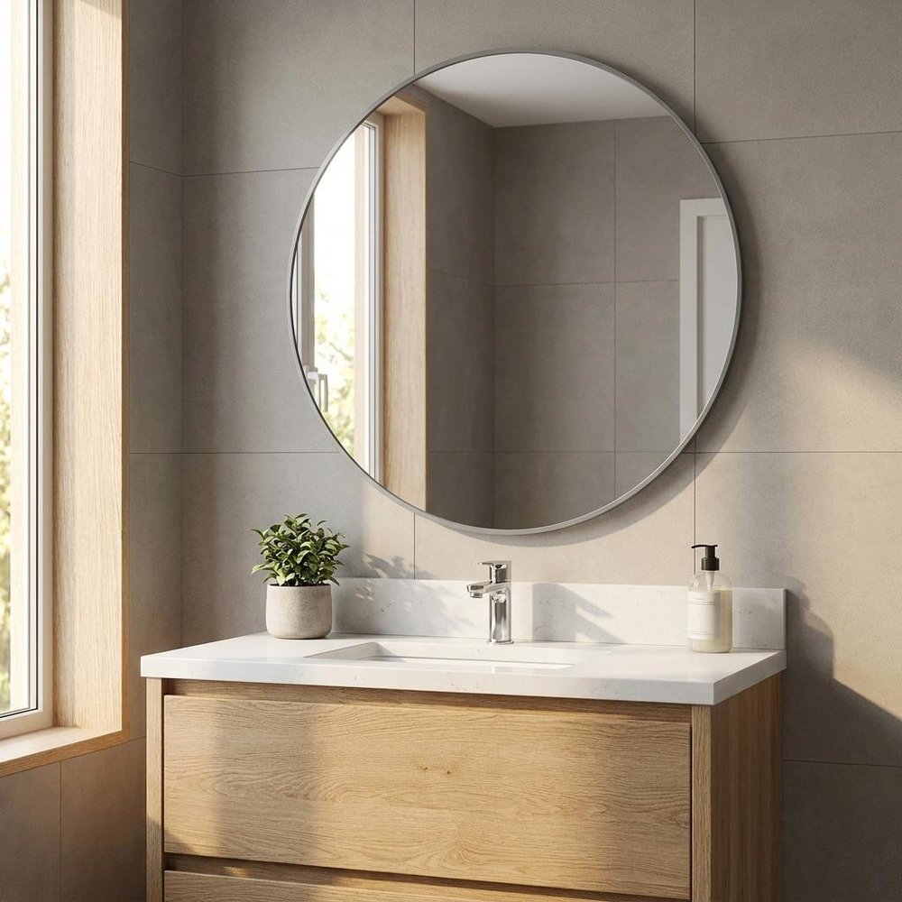 32" Black Aluminum Round Framed Bathroom Vanity Mirror