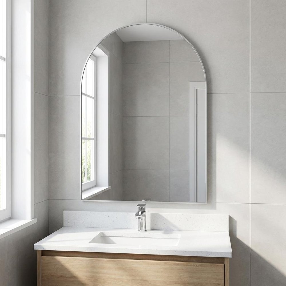 40" X 30" Silver Aluminum Arch Framed Bathroom Vanity Mirror