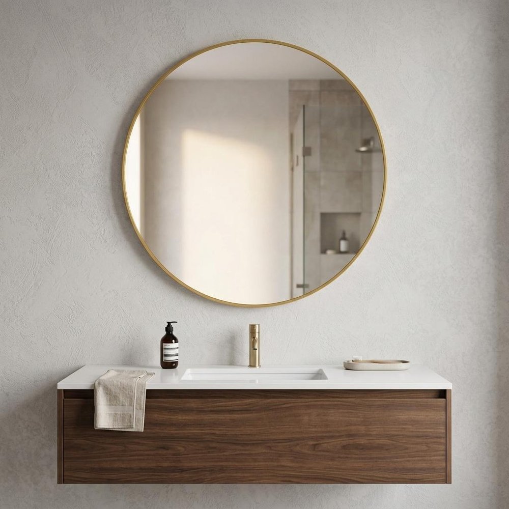 30" Gold Aluminum Round Framed Bathroom Vanity Mirror