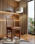 Set of Two 18" Brown Top Grain Leather And Solid Wood Side Chair