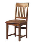Set of Two 18" Brown Top Grain Leather And Solid Wood Side Chair