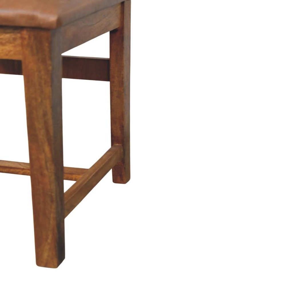 Set of Two 18" Brown Top Grain Leather And Solid Wood Side Chair