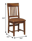 Set of Two 18" Brown Top Grain Leather And Solid Wood Side Chair