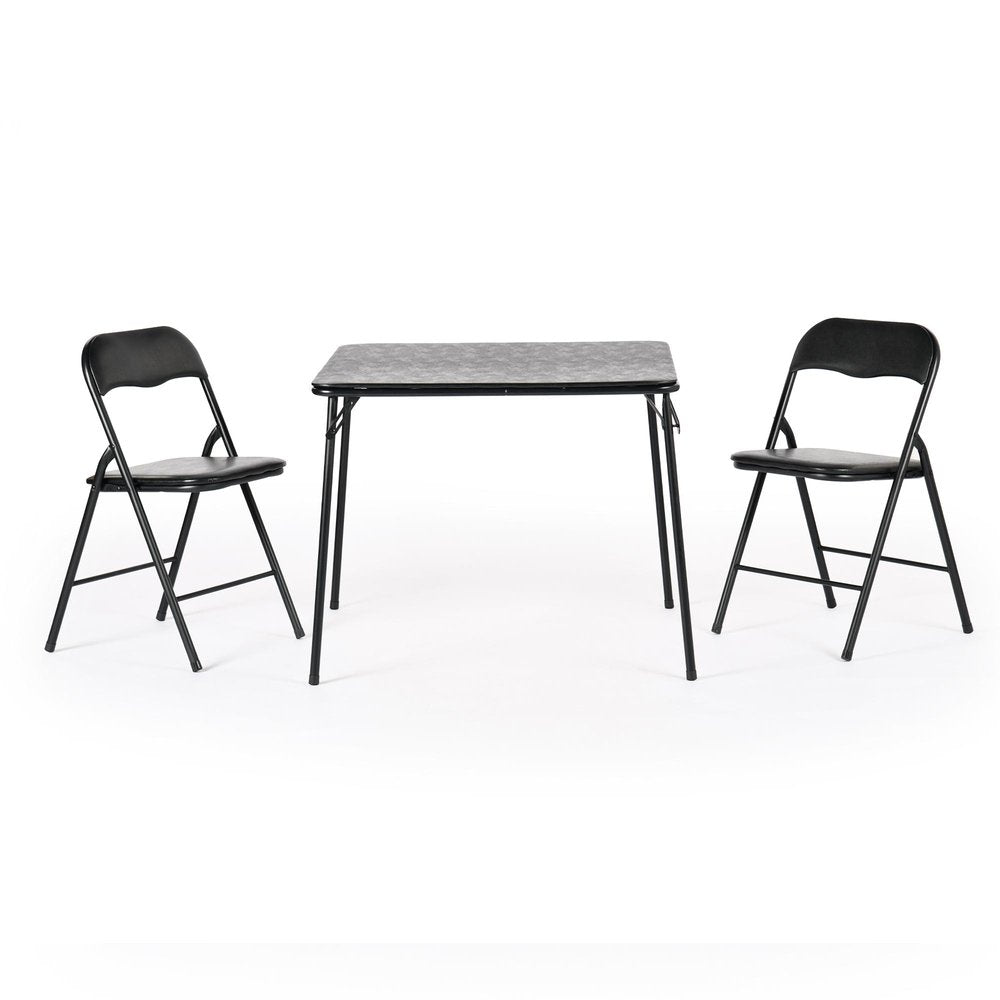Three Piece Black Square Wood Dining Set with Two Chairs