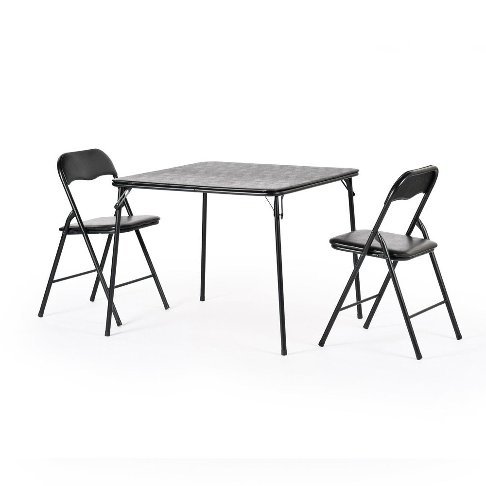Three Piece Black Square Wood Dining Set with Two Chairs