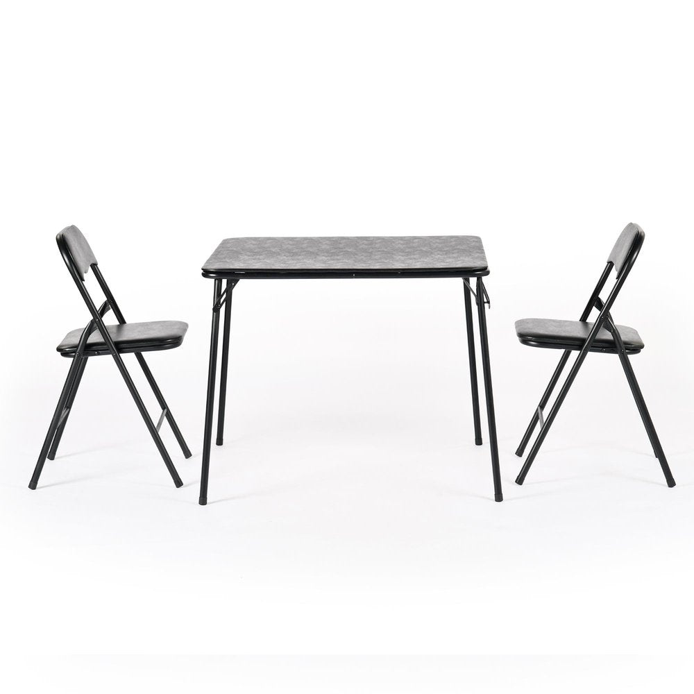 Three Piece Black Square Wood Dining Set with Two Chairs