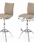Set of Two Brown And Silver Faux Leather And Metal Low Back Adjustable Height Swivel Bar Chairs