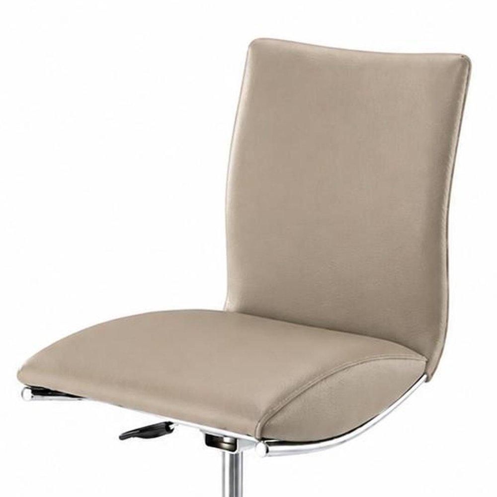 Set of Two Brown And Silver Faux Leather And Metal Low Back Adjustable Height Swivel Bar Chairs