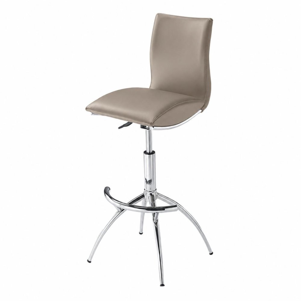 Set of Two Brown And Silver Faux Leather And Metal Low Back Adjustable Height Swivel Bar Chairs