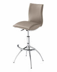 Set of Two Brown And Silver Faux Leather And Metal Low Back Adjustable Height Swivel Bar Chairs