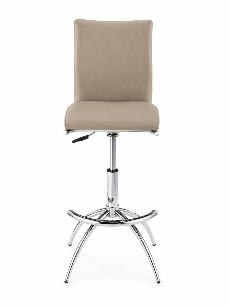 Set of Two Brown And Silver Faux Leather And Metal Low Back Adjustable Height Swivel Bar Chairs