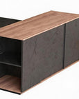 63" Black And Brown Wood And Steel L Shape Pedestal Executive Desk With Four Cabinets